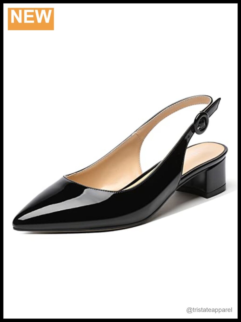 Womens Slingback Pointed Toe Patent Chunky Low Heel Pumps Shoes 1.5 Inch